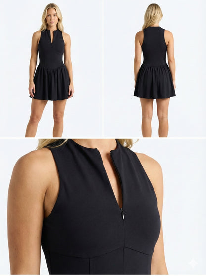 Defined Waist Tennis Dress – Black