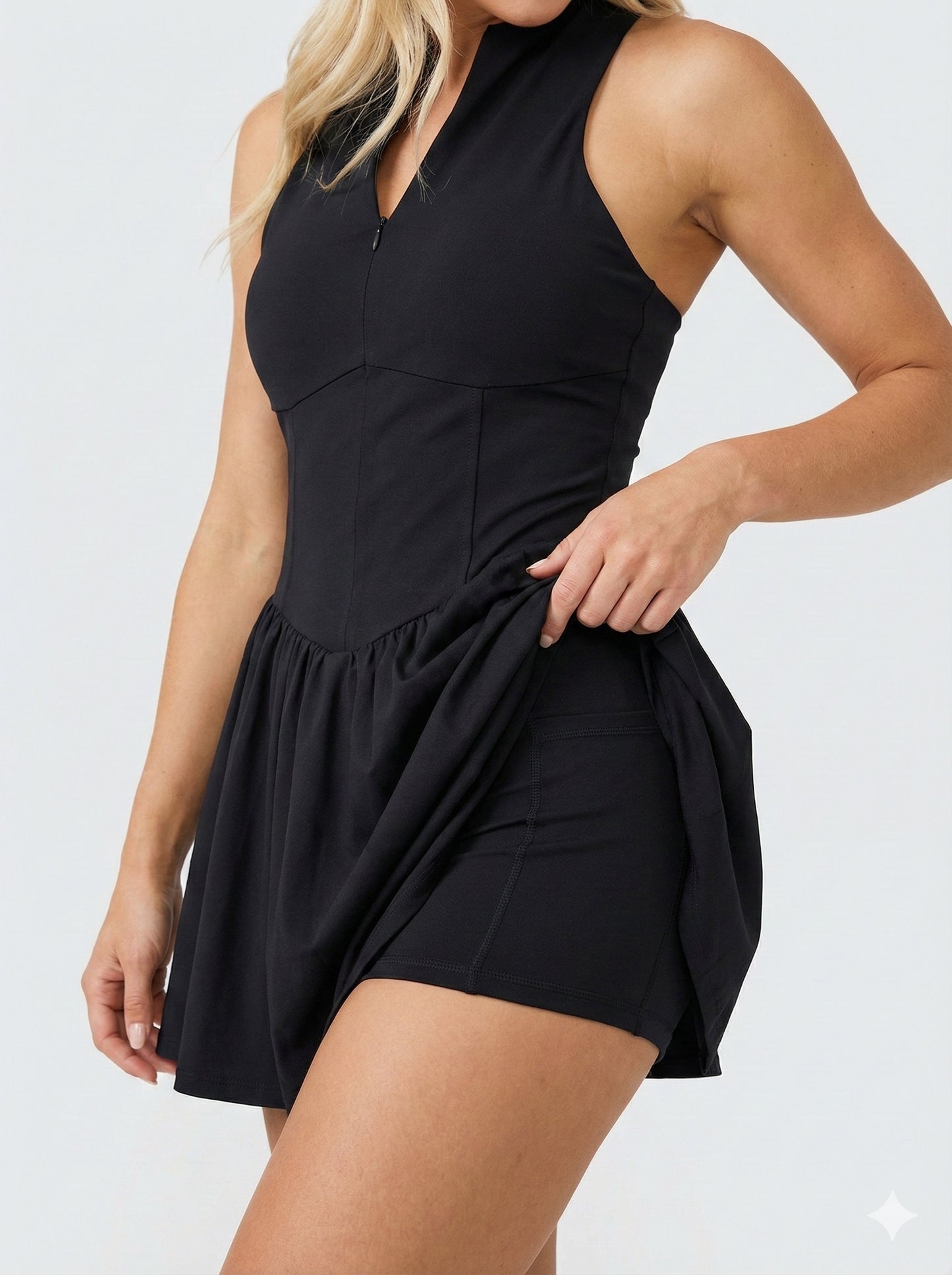 Defined Waist Tennis Dress – Black