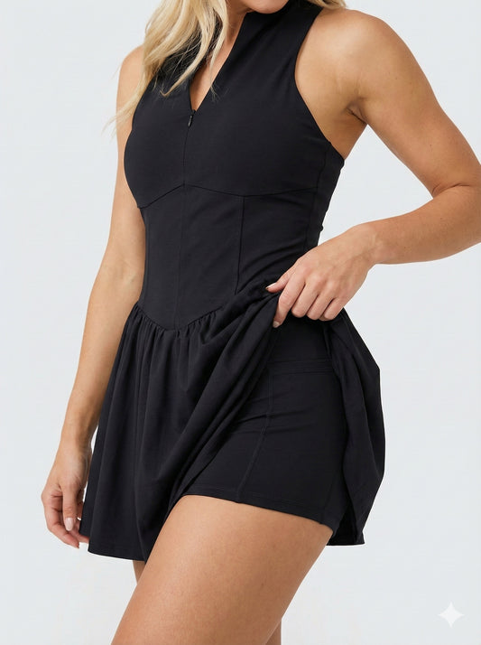 Defined Waist Tennis Dress – Black
